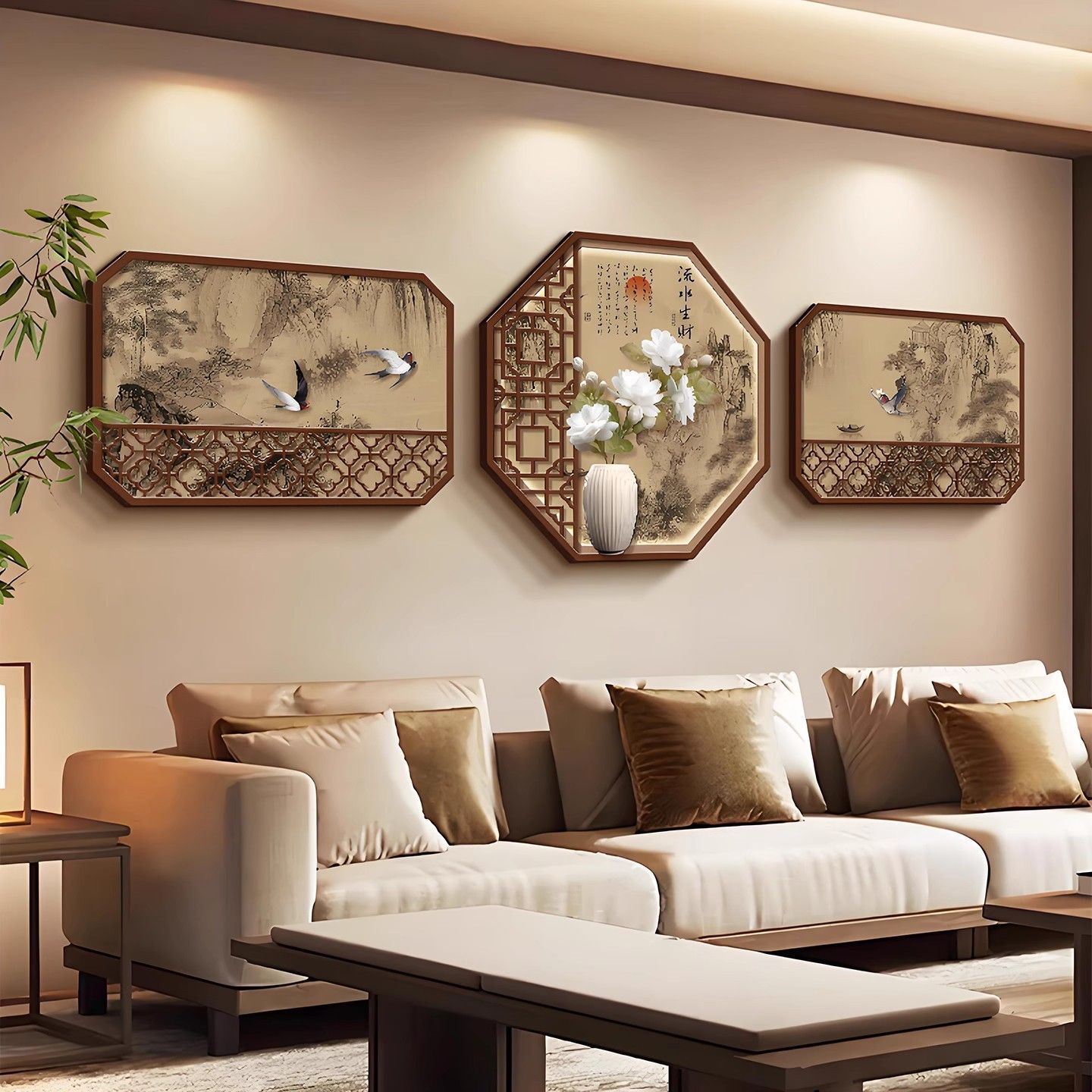 Hexagonal Geometric Mountain Wall Art