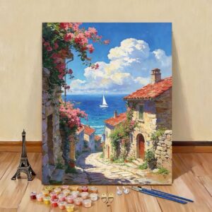 Mediterranean Coastal Village Painting